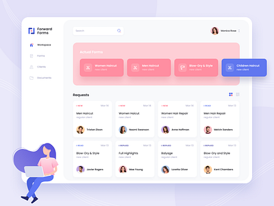 Web App Forward Forms app beauty beauty industry design desktop gradient pink questionnaire service provider typography ui ui design ux ux design violet web web app web app design workspace