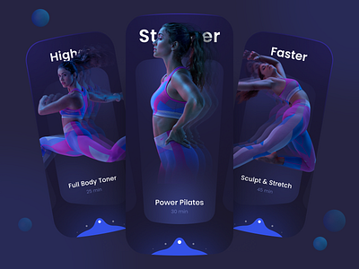 Fitness Social App app blur dark theme fitness pagination sport tiles training app ui ui design ux ux design visual design workout