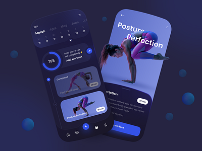 Fitness Social App app calendar chart dark theme dark ui fitness mobile plan planner training ui ui design ux ux design visual design workout