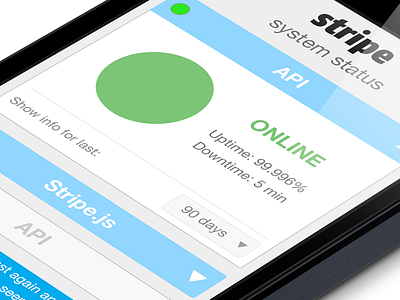 Stripe Status Page v2 api bars blue circle flat green ios iphone offline online responsive status stripe trend twitter website