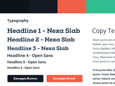 Experimental Colours buttons colours fonts nexa slab open sans type