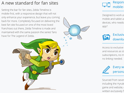 Zelda Timeline Homepage blue buttons design honepage image text web zelda