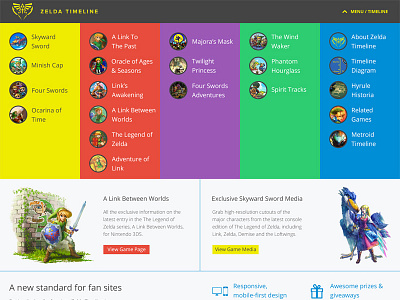Zelda Timeline Navigation colours design dropdown flat game navigation timeline web zelda