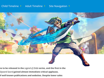 Zelda Timeline Game Page blue design html ui web wordpress zelda