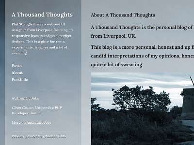 A Thousand Thoughts Blog anchor blog cms design grey idiot liverpool personal responsive web zurb