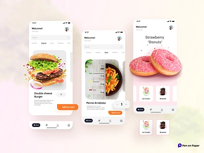 Food App burger design donuts food foodapp foodlover illustration pasta penonpaper pizza ui ui design uidesign yumm yummy yummy menu