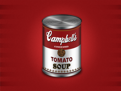 Iconic art campbells can design red soup tomato warhol