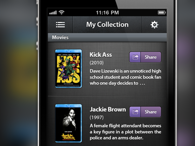 My Collection app design interface ios iphone library movie pattern show tv ui ux video