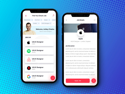 Find Job Application app design find job mobile uiux