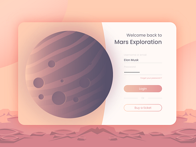 UI Login page concept - Mars Exploration app concept concept design illustration mars ui ui ux ui design uidesign uiux