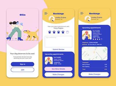 Ollie Dog Grooming Booking App app design illustration ui ux