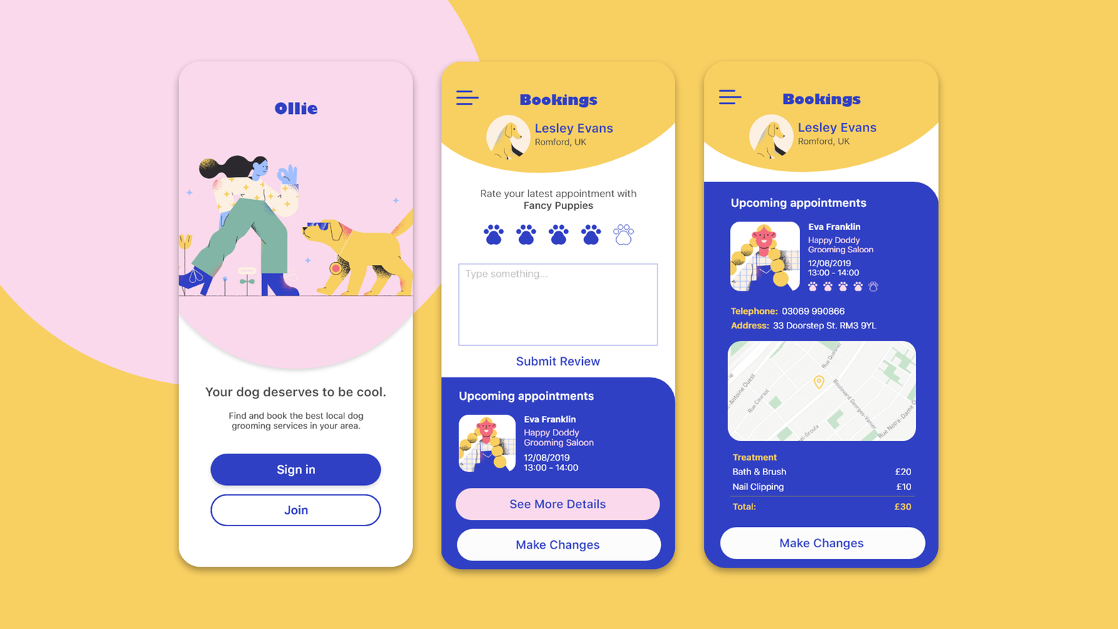 Ollie Dog Grooming Booking App by Ozge Dogan on Dribbble