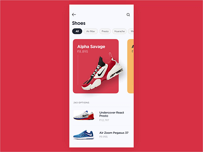 Parallax Swipe Mobile UI - E Commerce after effects animation app design e commerce gif micro interaction motion nike parallax prototype shoes swipe ui ui design uiux ux