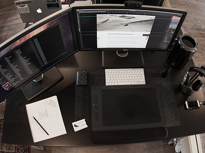My setup beats by dre pro business cards dual monitors louis vuitton mac pro setup sketching wacom wacom pro large