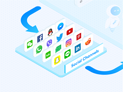 Social Channels | BlueLeap all customer service experience facebook instagram integration isometric snapchat social media twitter whatsapp youtube