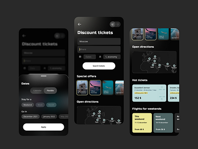 Travel metasearch platform: main page app book calendar dark dates explore flight glassmorphism main metasearch product search suggest tickets travel ui