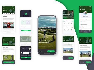 Golf Trainer App animation app appanimation appdesign design excercise golf golfclub green mobile mobile design motion graphics sport sports train training ui ux