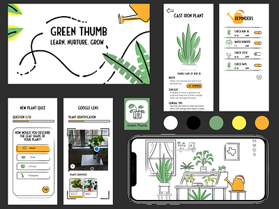Green Thumb affinitydesigner app application brand creative design design exercise garden houseplants illustration lineart moodboard styleguide ui uiux vector