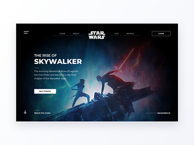 STAR WARS - The Rise of Skywalker cinema dark design disney film flat homepage minimal movie netflix star wars theater trailer ui ux web website