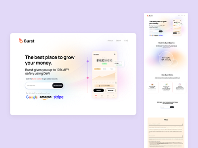 Burst DeFi Landing page