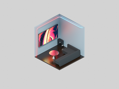 Micro Living Room 1 3d 3d art blender3d design illustration isometric isometry lighting quarantine texture tinyhouse
