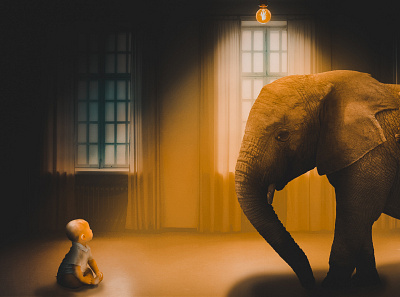 Hide in the right place design elephant graphic design imagination manipulation photoshop teal orange