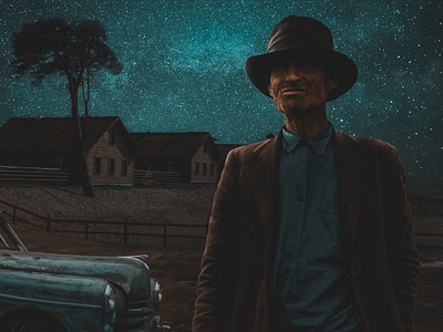 The man under stars design graphic design manipulation photoshop teal orange