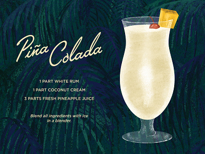Piña Colada Recipe adobe fresco branding cocktails color digital painting illustration logo recipe tiki bar