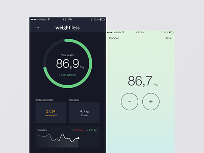 Weight Less iOS App app flat mobile ui ux weather