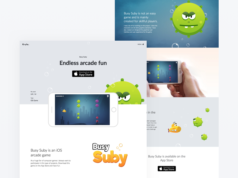 Busy Suby iOS game - Landing page by Kryla on Dribbble