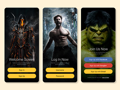 Superheroes Login & Sign Up Mobile App adobe xd app app design app ui application application design application ui interaction interface login page signup page ui ux