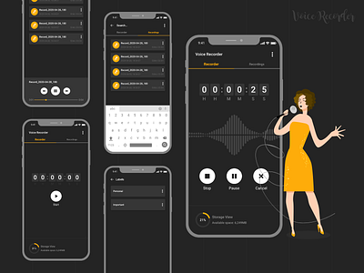 Voice Recorder Mobile App app application design application ui design interaction interface mobile app ui ui design ux