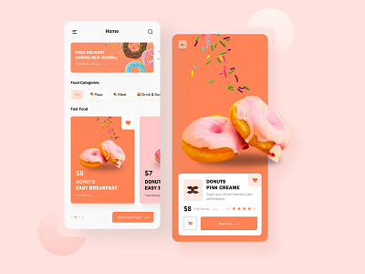Donuts Shop deisgn ecommerce figma junkfood marketplace mobile app orange pink red uiux