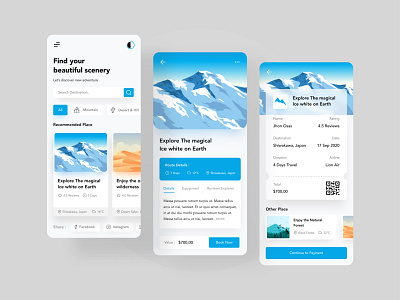 Travel App blue desert figma figmadesign flat illustration forest illustration mobile app mobile application montain travelapp uidesign uiux