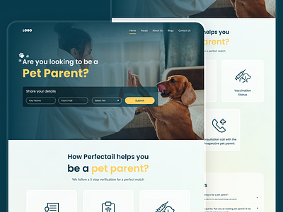 Pet Adoption Landing Page adoption app branding design home page landing page pet ui ux web