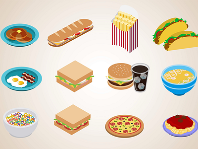 Isometric Food Icons flat foods illustrations isometric vector