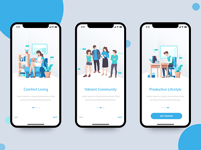 Walkthrough Screens - Colive app coliving design flat illustration ios app onboarding onboarding screens ui ux vector visual design walkthrough