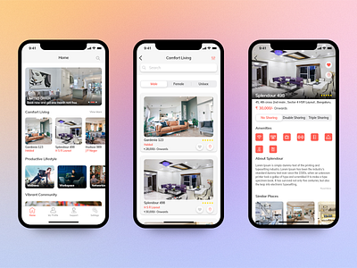 Co-Live Screens app app design coliving design flat home screen ios ios app ui ux visual design