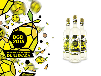 BGD 2015 alcohol bottle drink fruit label liquor polygonal quince