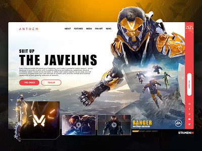RANGER: Anthem game landing page UI with Animation animation button charachters clash clean esports game gaming navigation ui ux video