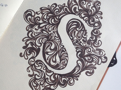 S curves drawing handmade ink letter sketchbook type