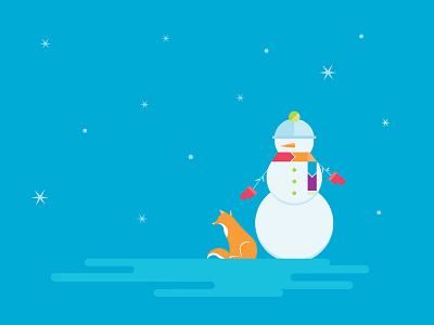 Snowman akendi animals blue card flat fox holidays illutration snowflake snowman vector winter