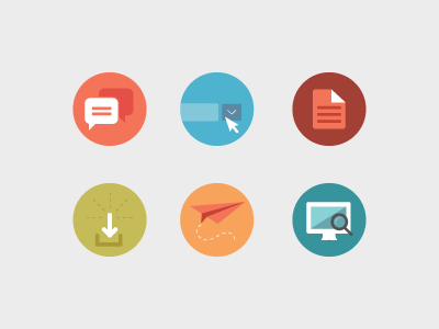 Icon Set airplane circles colourful document download flat icons monitor paper speech technology