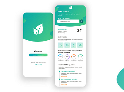 Environment Impact Tracker - Mobile Application app design creative design green illustration ui uidesign uiux