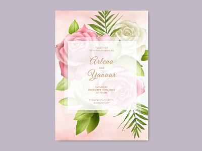 wedding card template with beautiful floral watercolor beautiful bouquet card decoration decorative design elegant floral flower frame illustration invitation invite leaf nature spring template vector watercolor wedding