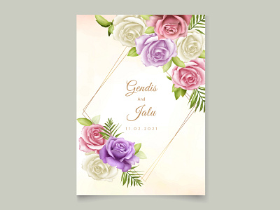 wedding card template with beautiful floral watercolor