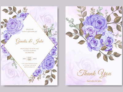 wedding invitation card template purple rose flower
