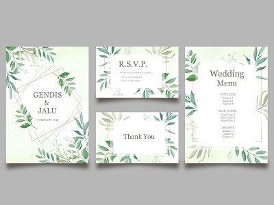 Floral wedding card invitation template set with menu background border card celebration decoration decorative design elegant floral flower frame greeting illustration invitation menu set template vector vintage wedding