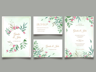 Floral wedding card invitation template set with menu background border card celebration decoration decorative design elegant floral flower frame greeting illustration invitation menu set template vector vintage wedding