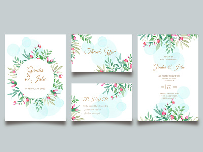 Floral wedding card invitation template set with menu background border card celebration decoration decorative design elegant floral flower frame greeting illustration invitation menu set template vector vintage wedding